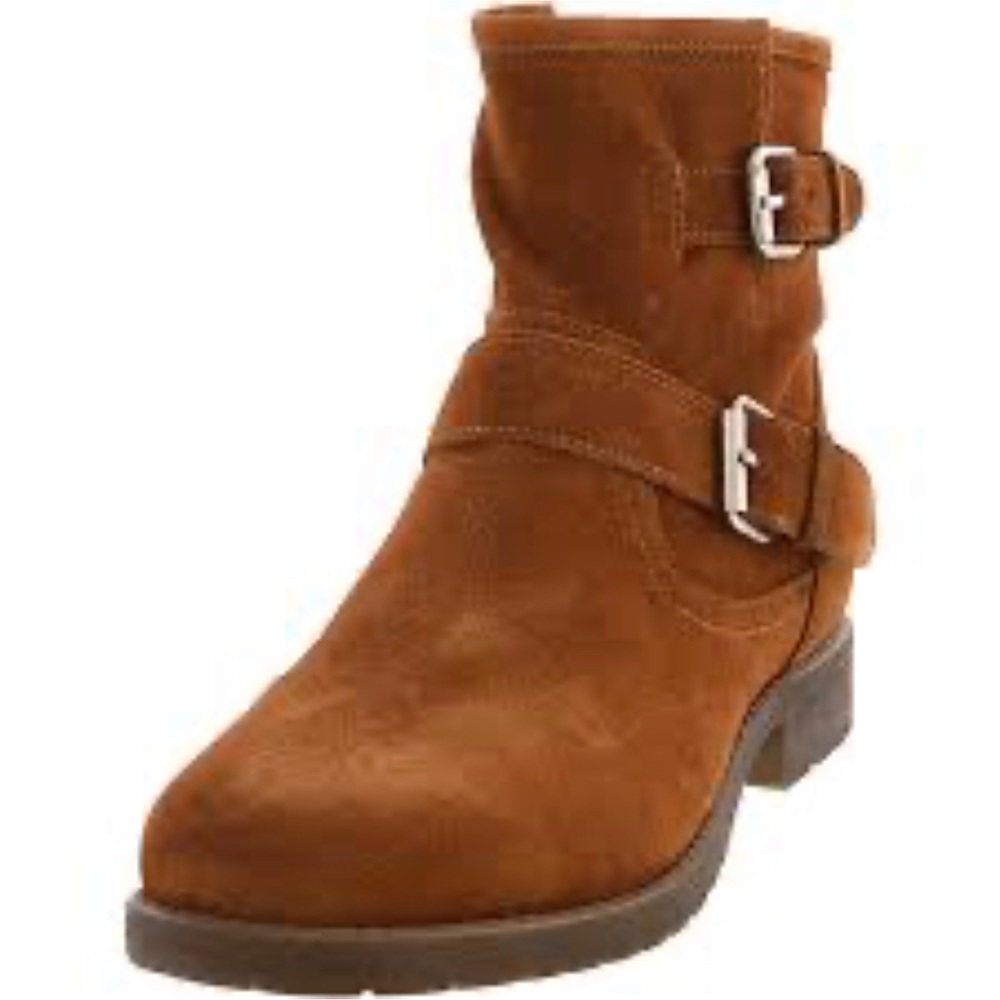 Steve Madden Size 8 Brown Suede Moto boots lug sole side zip buckle straps